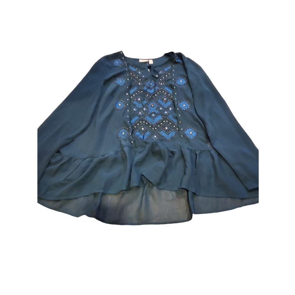 NWOT Sheer Beaded LOGO Top Medium